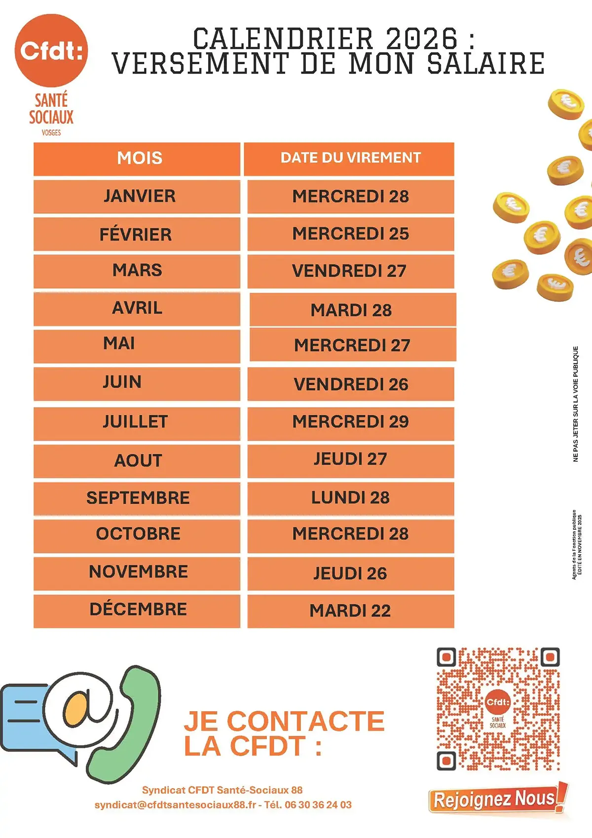 Calendrier des Paies Fonction Publique 2026